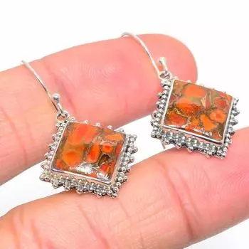 Серьги из чистого серебра 925 пробы с натуральной оранжевой медью и бирюзой 1,50 дюйма G7A25