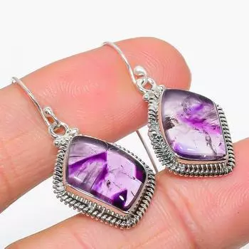 Серьги из чистого серебра 925 пробы с натуральным бразильским аметистом 1,75 дюйма G0g96