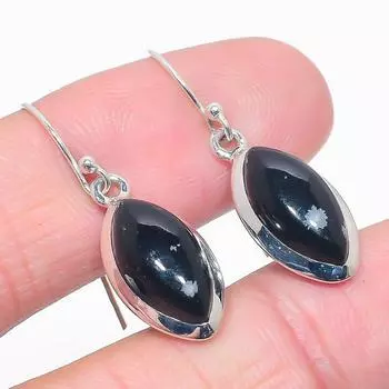 Серьги из чистого серебра 925 пробы с натуральным обсидианом и снежинкой, 1,50 дюйма, S2o47