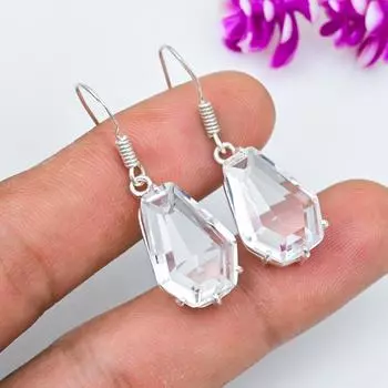 Серьги из чистого серебра 925 пробы с белым топазом, серьги из драгоценных камней ручной работы на День памяти 1.53 Inches белый