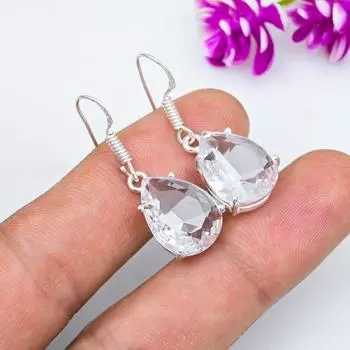 Серьги из чистого серебра 925 пробы с белым топазом, серьги из драгоценных камней ручной работы на День памяти 1.73 Inches белый