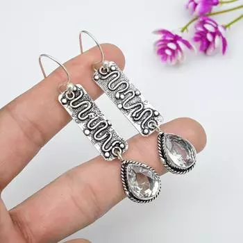 Серьги из чистого серебра 925 пробы с белым топазом, серьги из драгоценных камней ручной работы на День памяти белый