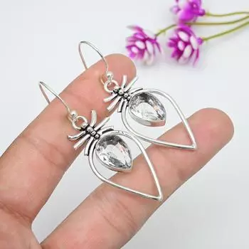 Серьги из чистого серебра 925 пробы с белым топазом, серьги из драгоценных камней ручной работы на День памяти