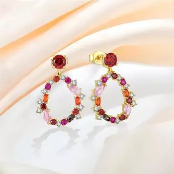 Серьги из цветного циркония, женские серьги-венки из стерлингового серебра 925 пробы с разноцветными нерегулярными узорами разноцветный