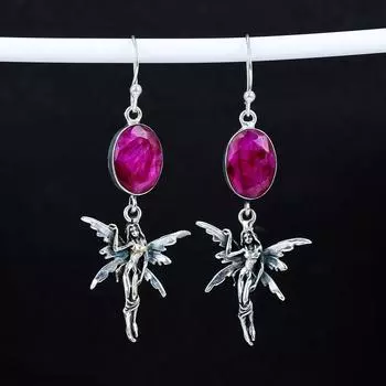 Серьги из драгоценного камня Кашмирский рубин, старинные серьги из стерлингового серебра 925 пробы, серьги-подвески из серебра в стиле бохо, подарки для вечеринок, подарки для нее 2.95 красный