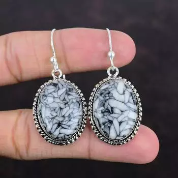 Серьги из драгоценного камня Pinolith Jasper, винтажные серьги из стерлингового серебра 925 пробы, ювелирные изделия Pinolith Jasper, антикварные серьги ручной работы, подарки для жены