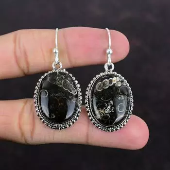 Серьги из драгоценного камня Turritella Agate, винтажные серьги из стерлингового серебра 925 пробы, настоящие ювелирные изделия из Turritella Agate, серьги ручной работы для подарков