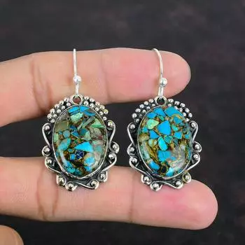 Серьги из драгоценных камней хризоколла из меди, ювелирные изделия ручной работы, серьги из стерлингового серебра 925 пробы, серьги-подвески, ювелирные изделия из хризоколлы из меди, подарки на годовщину