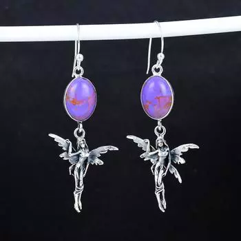 Серьги из фиолетового медного бирюзового драгоценного камня, антикварные серьги из стерлингового серебра 925 пробы, серьги-подвески из серебра в стиле бохо, подарки на помолвку, подарки для нее 2.95 фиолетовый