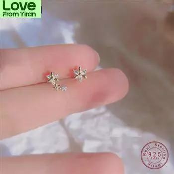 Серьги из французского асимметричного креативного хрустального цветка из стерлингового серебра 925 пробы с покрытием из 14-каратного золота для женщин, сладкие романтические украшения для свиданий золотой