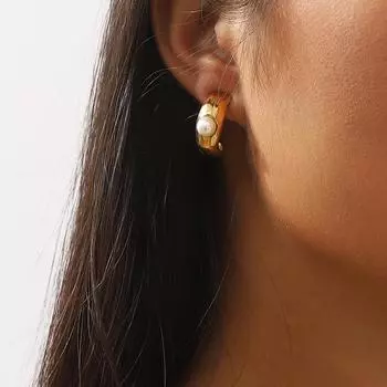 Серьги из французского легкого роскошного жемчуга в форме буквы C из нержавеющей стали с текстурой, небольшие и высококачественные серьги для женщин