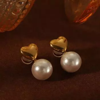 Серьги из французского ретро-жемчуга в форме сердца: Серьги из титановой стали класса люкс для женщин 10mm