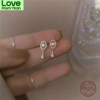 Серьги из французского высококачественного стерлингового серебра 925 пробы с кристаллами и кисточками, позолоченные, 14-каратное золото, женские, благородные, роскошные, свадебный подарок, ювелирные изделия золотой