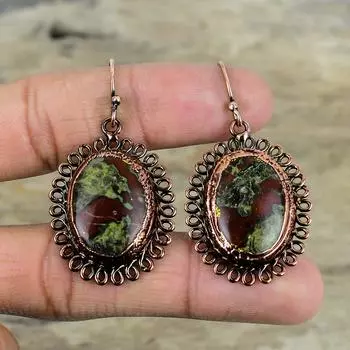 Серьги из гальванопластического камня дракона, медные серьги ручной работы, ювелирные изделия из драгоценных камней, серьги-подвески, красивые гальванопластические украшения, подарки для мамы