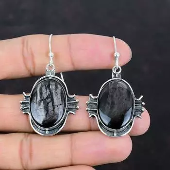 Серьги из гиперстена, настоящие драгоценные камни, висячие серьги из стерлингового серебра 925 пробы, серьги ручной работы, подарки для жены, серьги с камнями по рождению