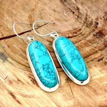 Серьги из голубой бирюзы, серьги из стерлингового серебра 925 пробы, серебряные серьги ручной работы