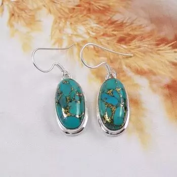 Серьги из голубой медной бирюзы, серьга-проволока, овальная серьга из голубой бирюзы