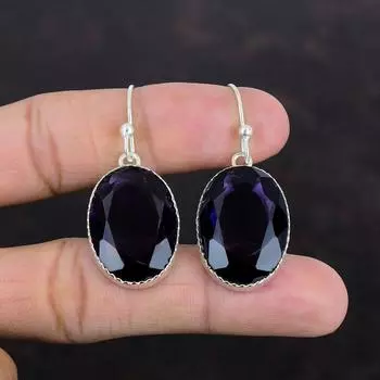 Серьги из граненого африканского аметиста, серебряные серьги 925 пробы, настоящие драгоценные камни, серьги ручной работы, африканские аметистовые украшения, подарки для нее