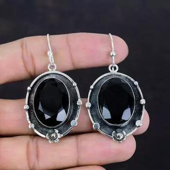 Серьги из граненого черного оникса, ювелирные изделия ручной работы, серьги-подвески из драгоценных камней, серьги из стерлингового серебра 925 пробы, замечательные ювелирные изделия из черного оникса, подарки для мамы