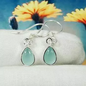 Серьги из халцедона Aqua, Серьги из халцедона, Идея для подарка, Серьги-подвески, Для нее