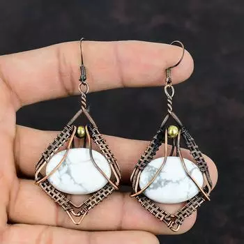 Серьги из хаулита, медная проволока, обернутая вручную, ювелирные изделия из настоящих драгоценных камней, медные украшения, серьги с камнями по рождению, проволочная обертка, ювелирные изделия для подарков