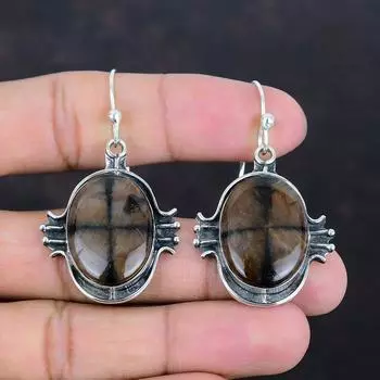 Серьги из хиастолита, натуральные драгоценные камни, уникальные ювелирные изделия, серьги из стерлингового серебра 925 пробы, серьги ручной работы, хиастолит, ювелирные изделия в подарок для женщин