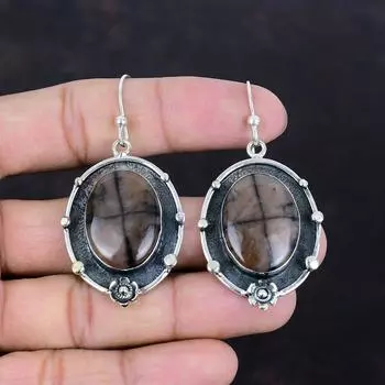 Серьги из хиастолита, серебряные серьги 925 пробы, лечебные камни, дизайнерские серьги ручной работы, драгоценные камни хиастолит, подарки для жены