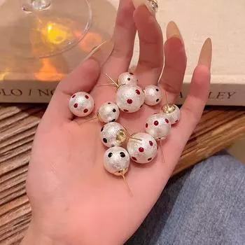 Серьги из хлопка с жемчугом и горошком 2024 года осень/зима: Роскошный, нишевый, ретро французский стиль для женщин 16mm красный