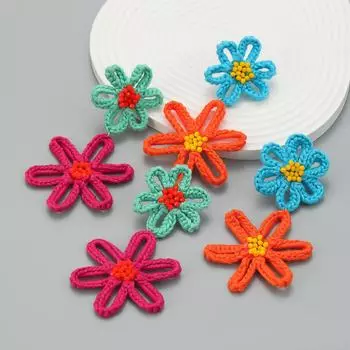 «Серьги из хлопковой веревки с преувеличенным цветочным узором — европейский и американский тренд» оранжевый/синий