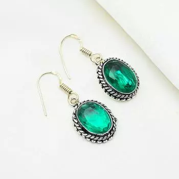 Серьги из хромированного диопсида, драгоценные камни, 925 пробы, серьги из стерлингового серебра, совершенно новые серьги, изящные ювелирные изделия ручной работы, подарки для нее 1.41 Inches зелёный