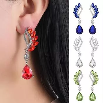 Серьги из искусственного хрусталя, кулон в форме капли со стразами, роскошные элегантные неаллергенные висячие серьги для женщин и девочек красный