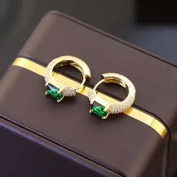 Серьги из изумрудного циркония, темпераментные серьги высокого класса, легкие, роскошные, маленькие, ароматные, стильные серьги-пряжки 18K