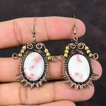 Серьги из киновари, серьги из медной проволоки, ювелирные изделия из драгоценных камней с киновари, серьги ручной работы, ювелирные изделия из медной проволоки, висячие серьги, подарок для женщин