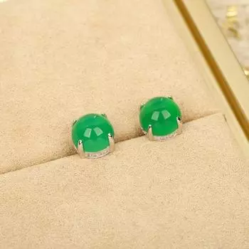 Серьги из китайского серебра S925 высотой 8 мм с ледяным зеленым халцедоном, простые и универсальные серьги с четырьмя когтями и бриллиантами в форме голубиного яйца из халцедона 925 Silver