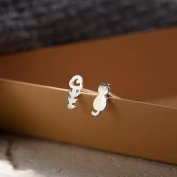 Серьги из кошачьей кости, милые женские полые асимметричные серьги в виде котенка, нишевый дизайн, корейская версия, аксессуары