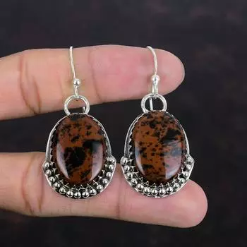 Серьги из красного дерева и обсидиана, ювелирные изделия из драгоценных камней, серьги ручной работы, серьги из стерлингового серебра 925 пробы, потрясающие серьги-подвески, подарки для нее, серебряные украшения