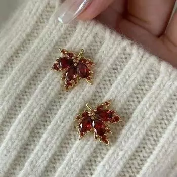 Серьги из красного кленового листа с цирконием для женщин, универсальные уникальные украшения для вечеринок, букле-дорей, женские