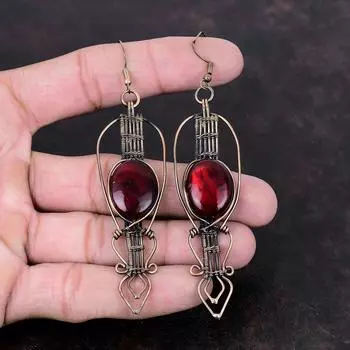 Серьги из красного огненного лабрадорита, медная проволока, обернутые драгоценными камнями, серьги ручной работы из меди, новейший дизайн, проволочная проволока, ювелирные изделия для подарка