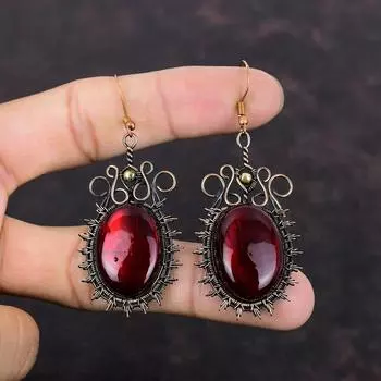 Серьги из красного огненного лабрадорита, серьги из медной проволоки, настоящие серьги из драгоценных камней, ювелирные изделия из медной проволоки, висячие серьги ручной работы, свадебный подарок