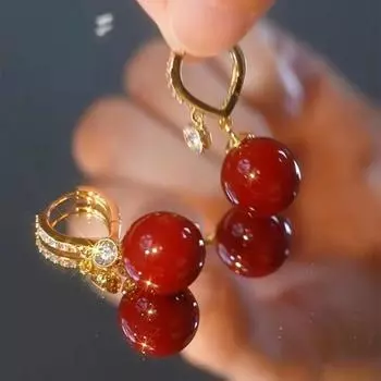 Серьги из красного жемчуга для женщин, легкие, роскошные, динамичные и украшенные бриллиантами серьги-гвоздики красный