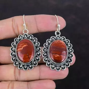 Серьги из красной змеиной яшмы, драгоценные камни, висячие серьги из стерлингового серебра 925 пробы, ювелирные изделия ручной работы, подарки для нее, серьги с камнями, соответствующими ее рождению