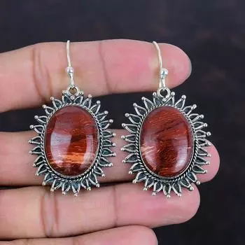 Серьги из красной змеиной яшмы Серьги из настоящего драгоценного камня Серьги из стерлингового серебра 925 пробы Ювелирные изделия из красной змеиной яшмы Подарки для нее Серьги ручной работы