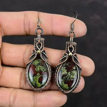 Серьги из кровавого камня дракона, серьги из медной проволоки, ювелирные изделия ручной работы из натуральных драгоценных камней, изящные серьги, ювелирные изделия из медной проволоки, подарки на помолвку