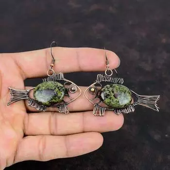 Серьги из кровавого камня дракона, ювелирные изделия из медной проволоки, серьги-рыбы, ювелирные изделия ручной работы из настоящего драгоценного камня, серьги из медной проволоки, подарки для мамы