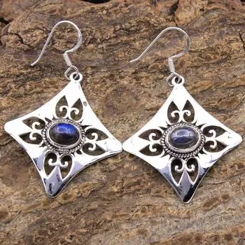 Серьги из лабрадорита, массивные украшения, серьги ручной работы, серебро 925 пробы, модные украшения синий