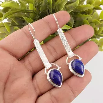 Серьги из лазурита, Ювелирные изделия ручной работы, Серьги из 925 пробы стерлингового серебра, Дизайнерские украшения с драгоценными камнями, Подарок для мамы 2.3 inches синий