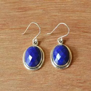 Серьги из лазурита, серьги из стерлингового серебра, камни лазурита 12x16 мм с шахматной огранкой