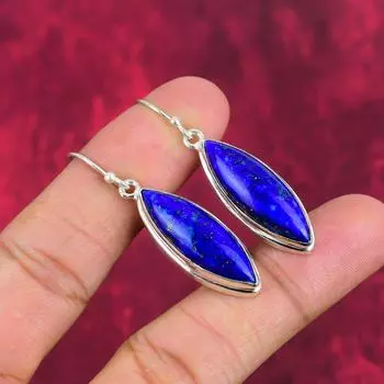 Серьги из лазурита, ювелирные изделия ручной работы с драгоценными камнями, серьги из цельного серебра 925 пробы, серьги с уникальным дизайном 1.97 Inches синий