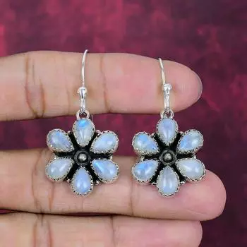 Серьги из лунного камня, серьги из драгоценных камней из стерлингового серебра 925 пробы ручной работы, подарок для любви 1.77 Inches