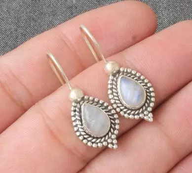 Серьги из лунного камня, серебро 925 пробы, дизайнерские серьги, серьги ручной работы, женские серьги, украшения в стиле бохо, свадебный подарок